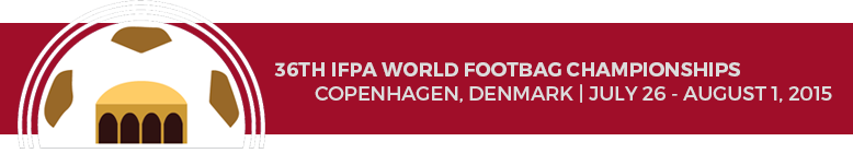 The 36th IFPA World Footbag Championships 2015 starts on Sunday, July 26 in Nørrebrohallen.